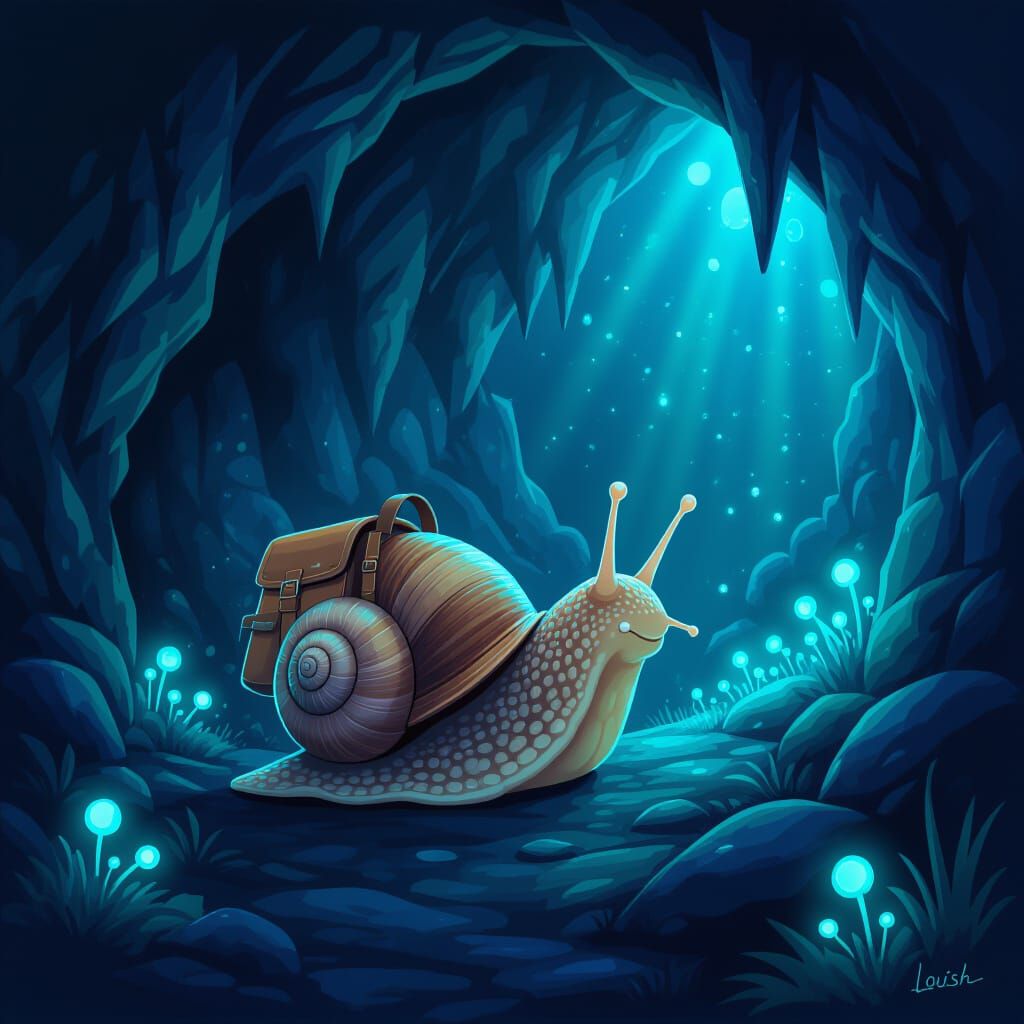 Snail Explorer in Bioluminescent Cave