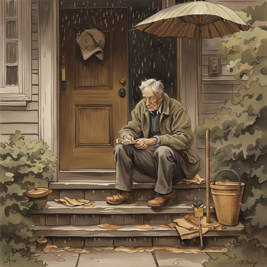 Americana Man Carving Stick in Rockwell Style