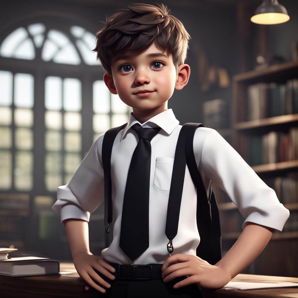 Boy in School Uniform: Detailed Matte Painting