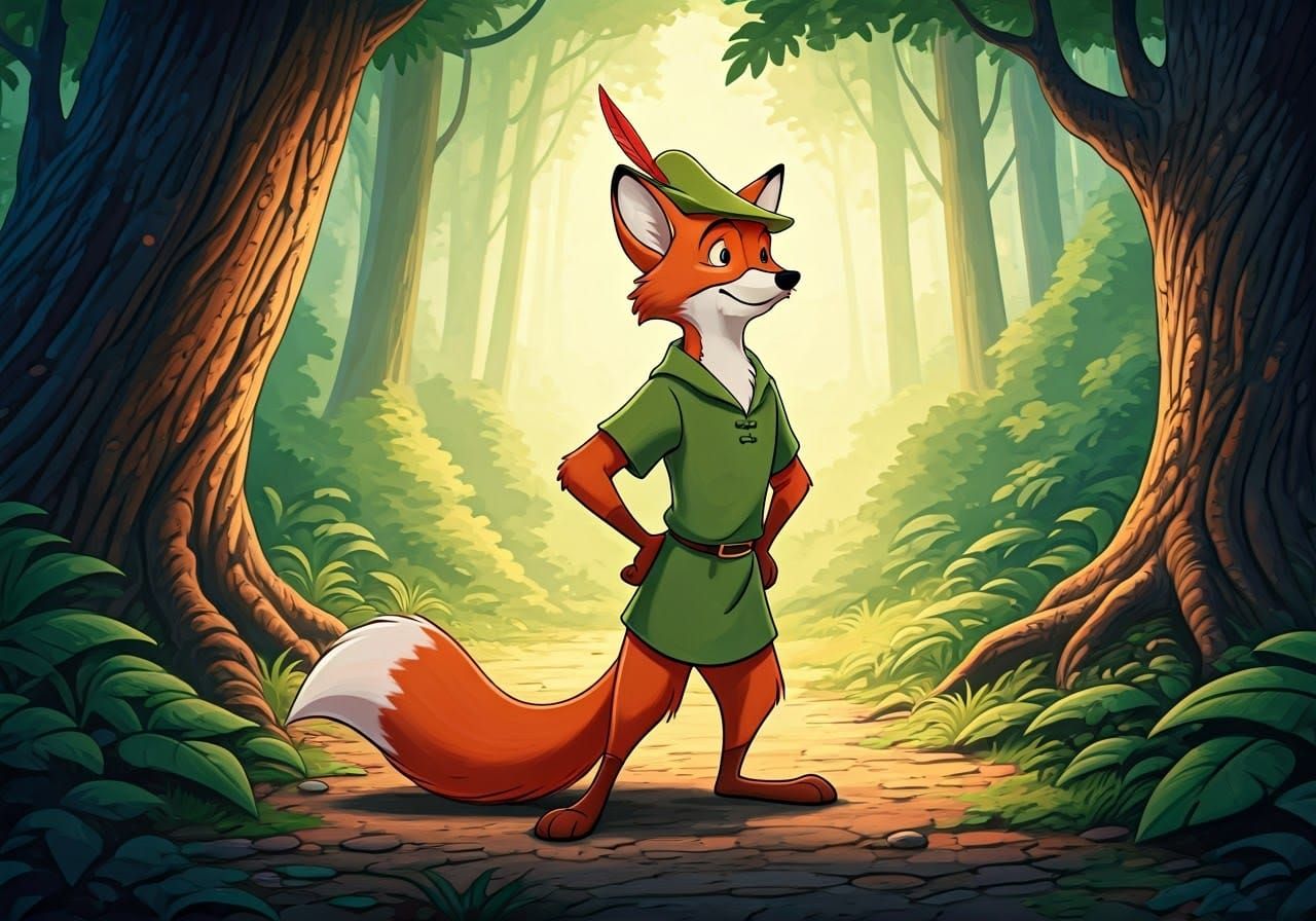 Disney animated Robin Hood, a fox dressed as Robin Hood in S...