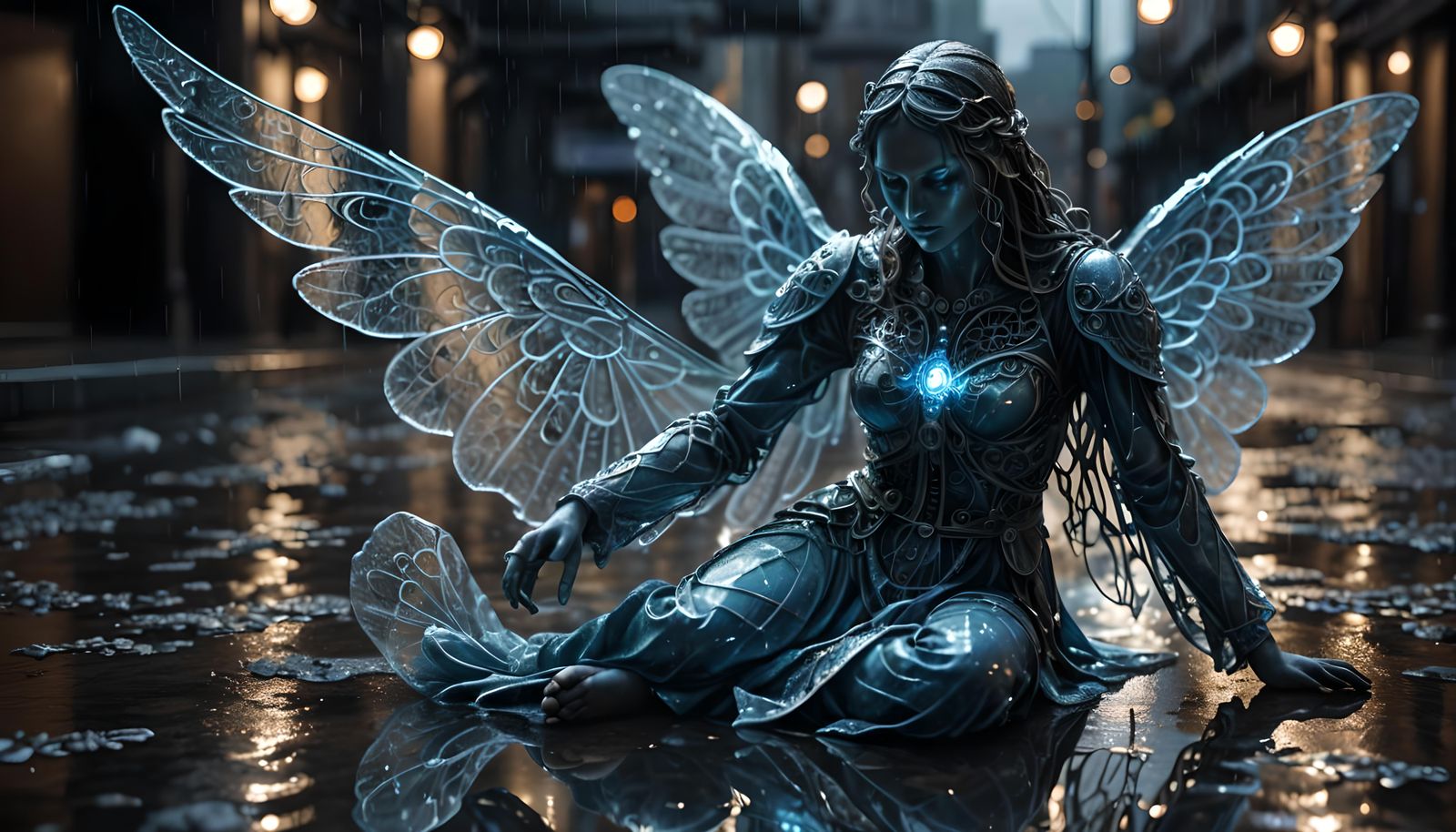 Ghostly Sci-Fi Hologram Shackled in Medieval Town