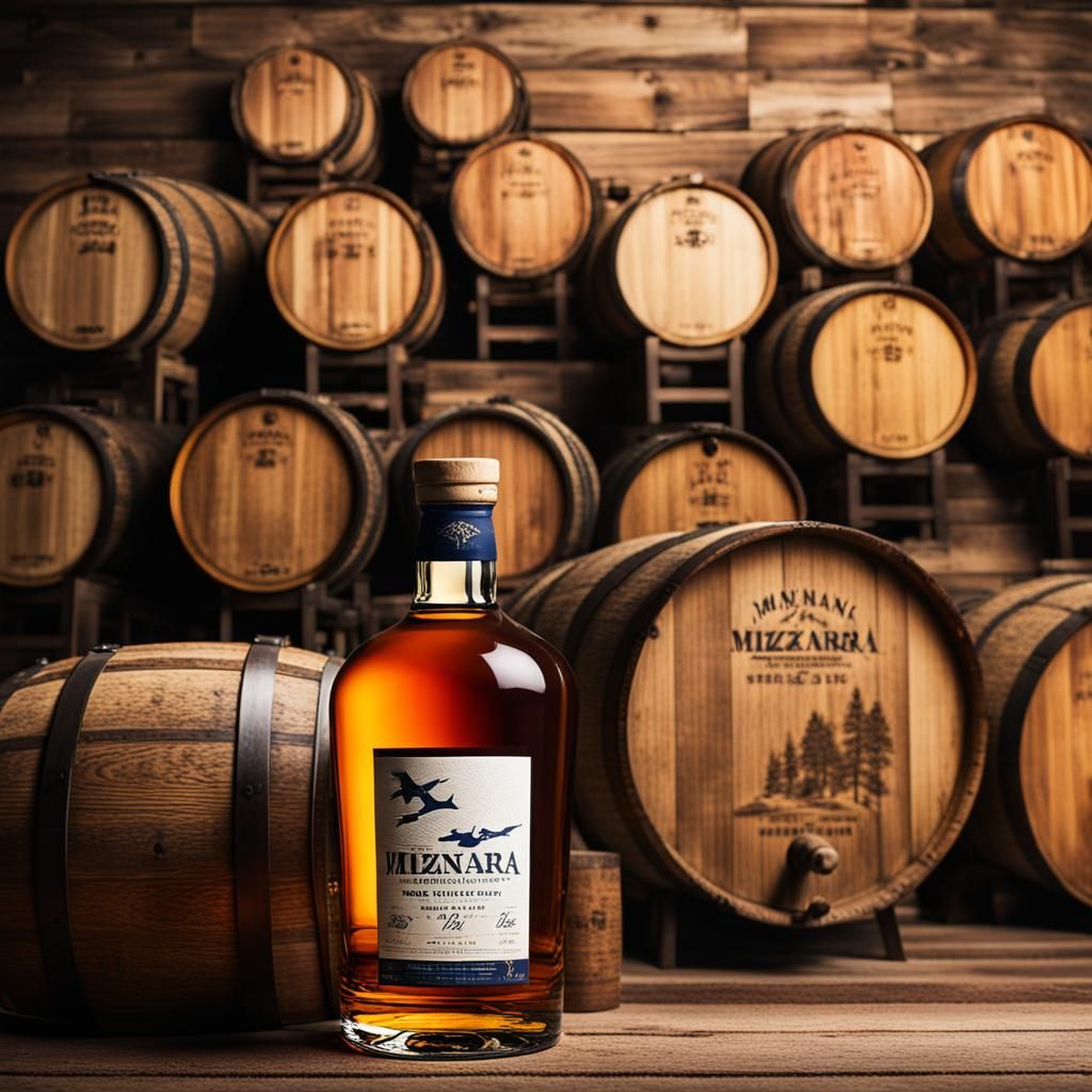 Whiskey Bottle with Mizunara Oak Background