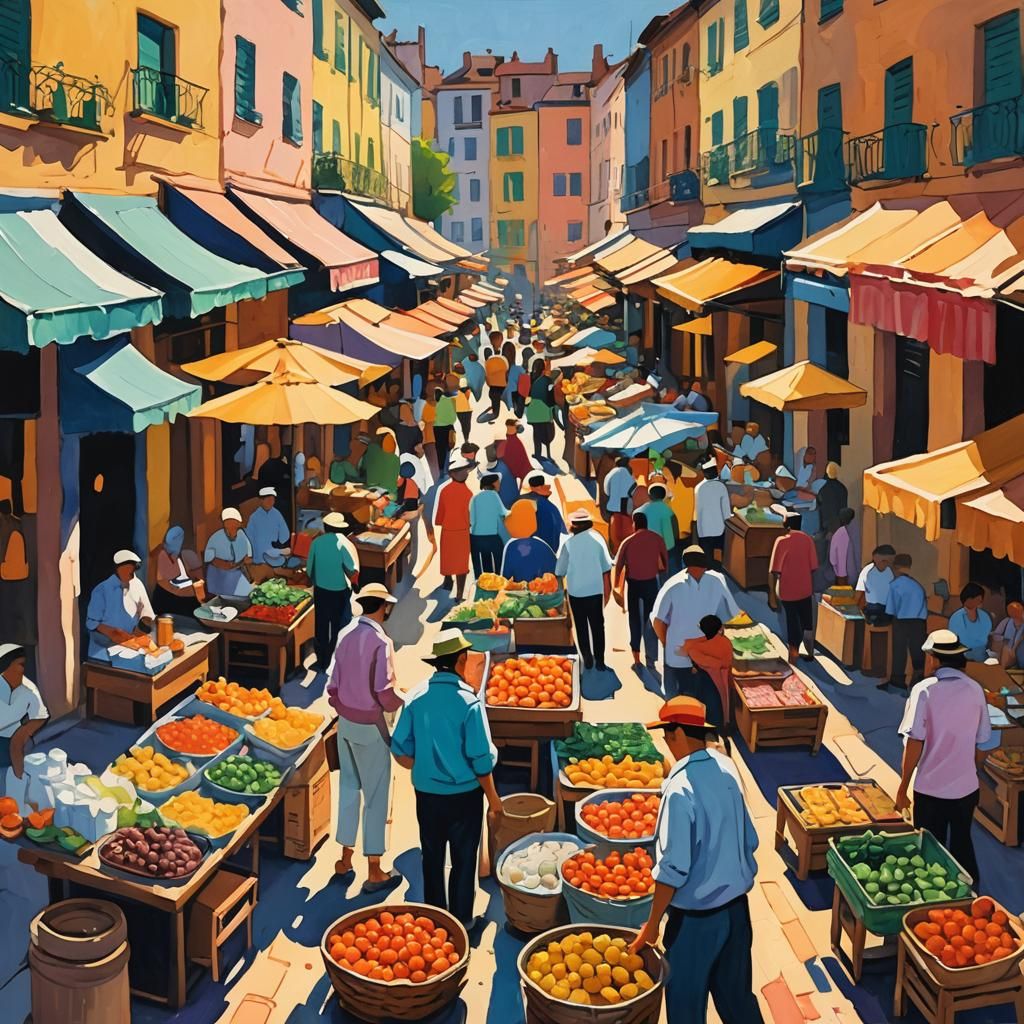 Vibrant Street Food Market in Fauvist Style