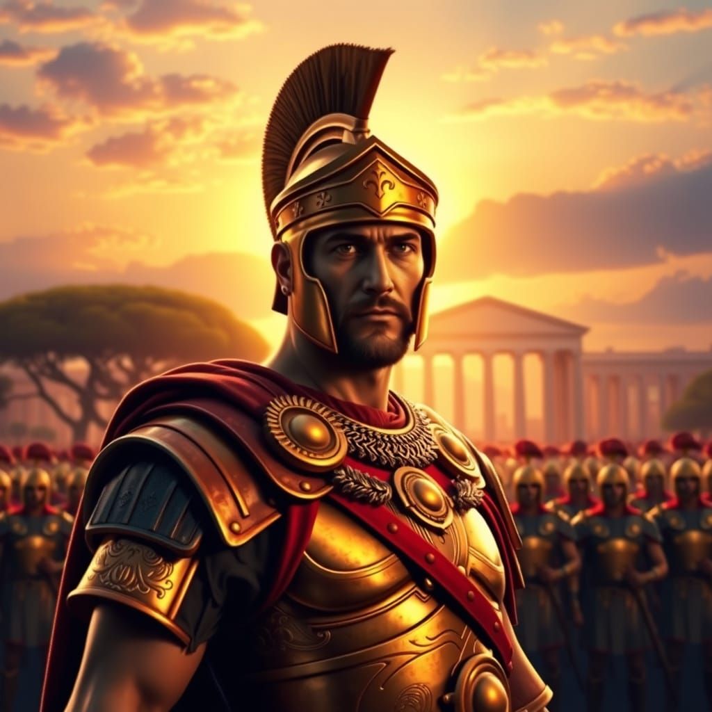 Golden Roman Centurion in Sunset Glory