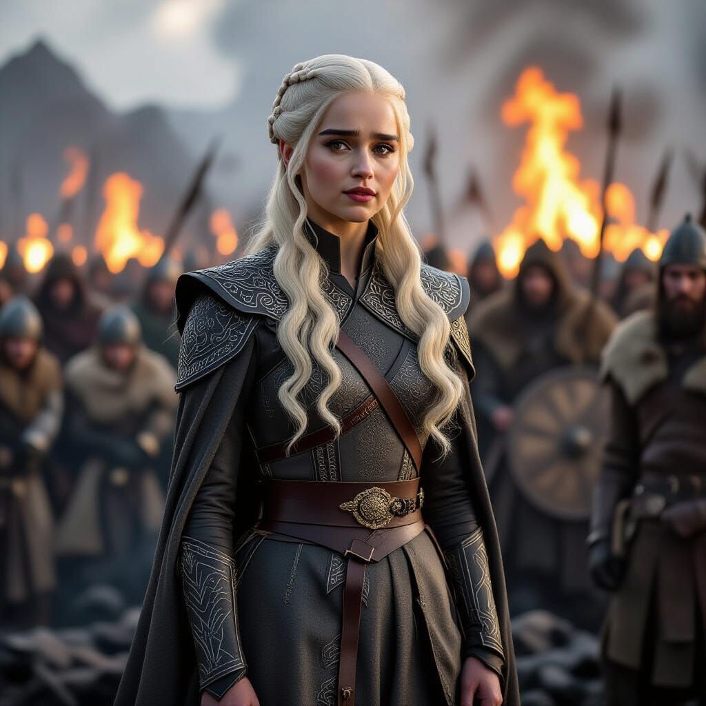 Daenerys Targaryen Stands Unscathed Amidst Ash and Dragons