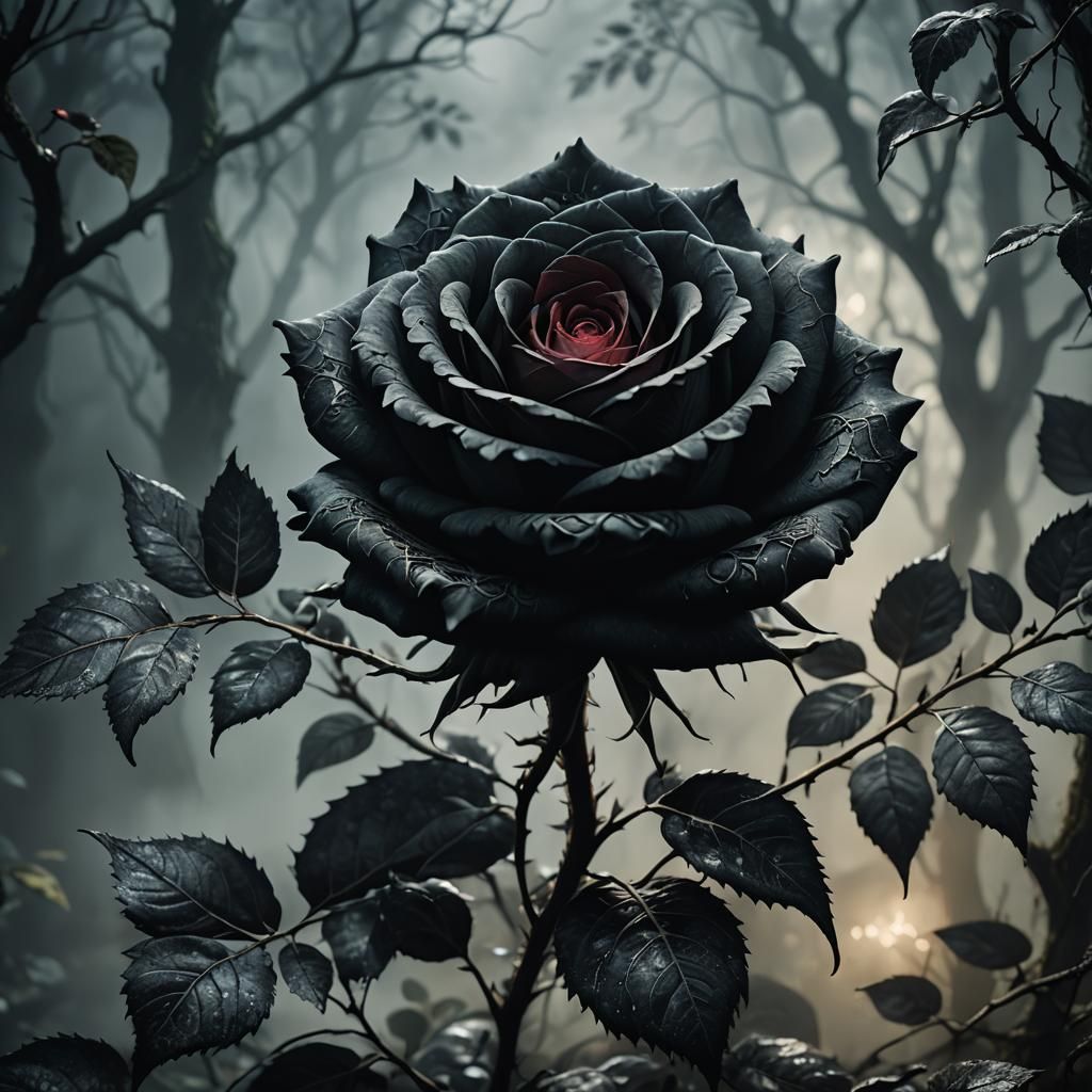 Mysterious Black Lace Rose in Dark Fantasy Art