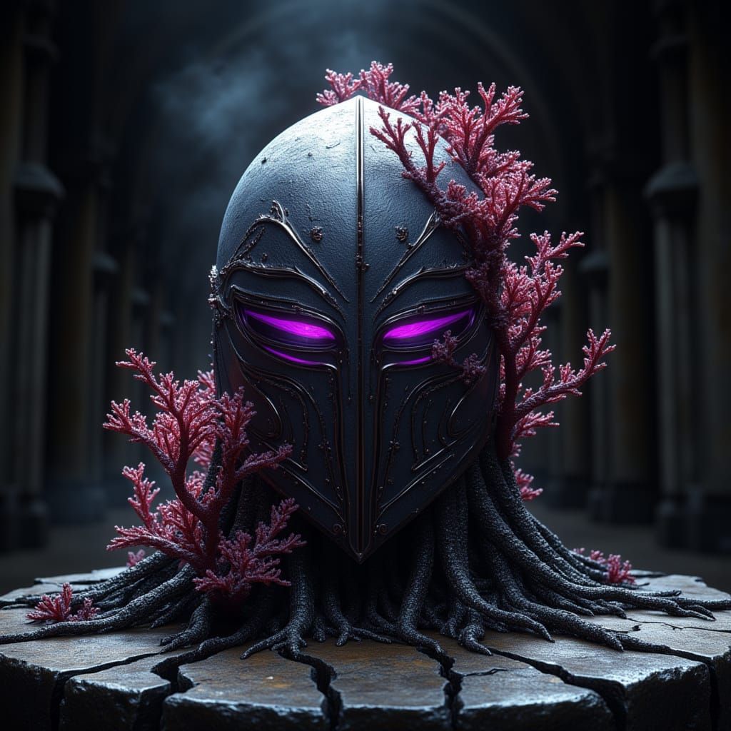 Corrupted Knight Helmet in Smoky Neon Overgrowth