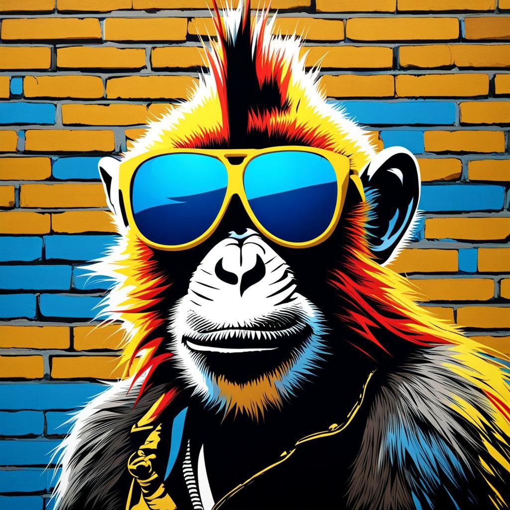 Punk Monkey Street Art with Dramatic Lighting
