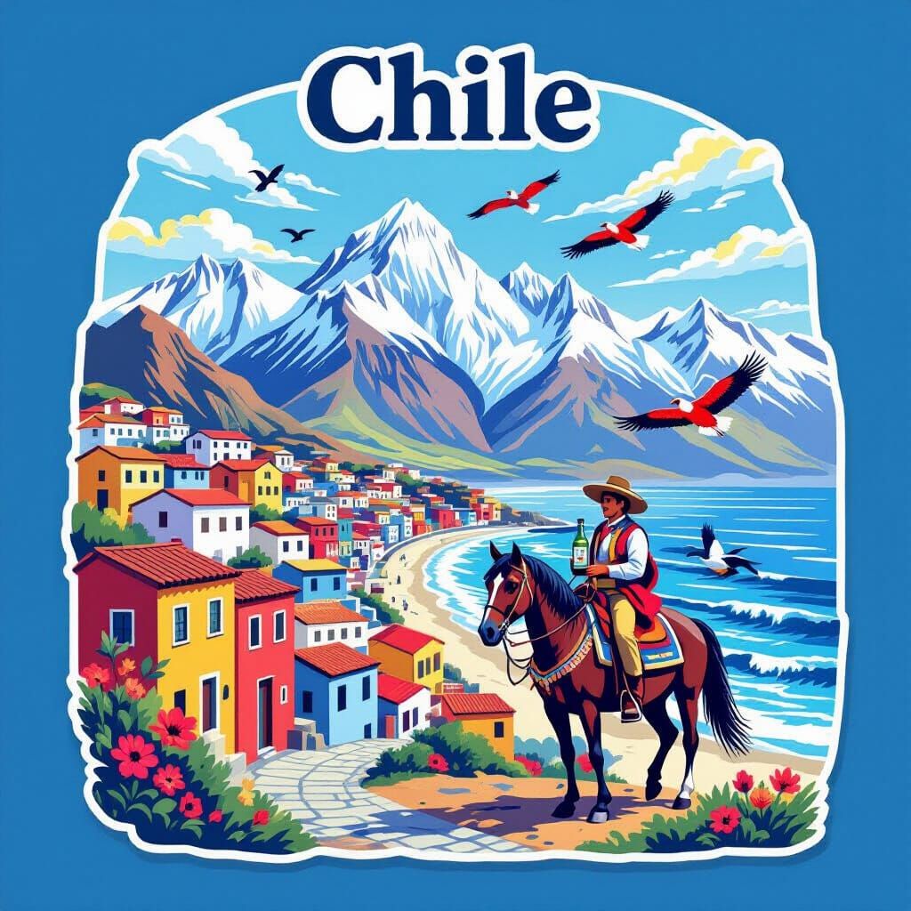 Vibrant Chile Travel Sticker with Andes and Valparaíso