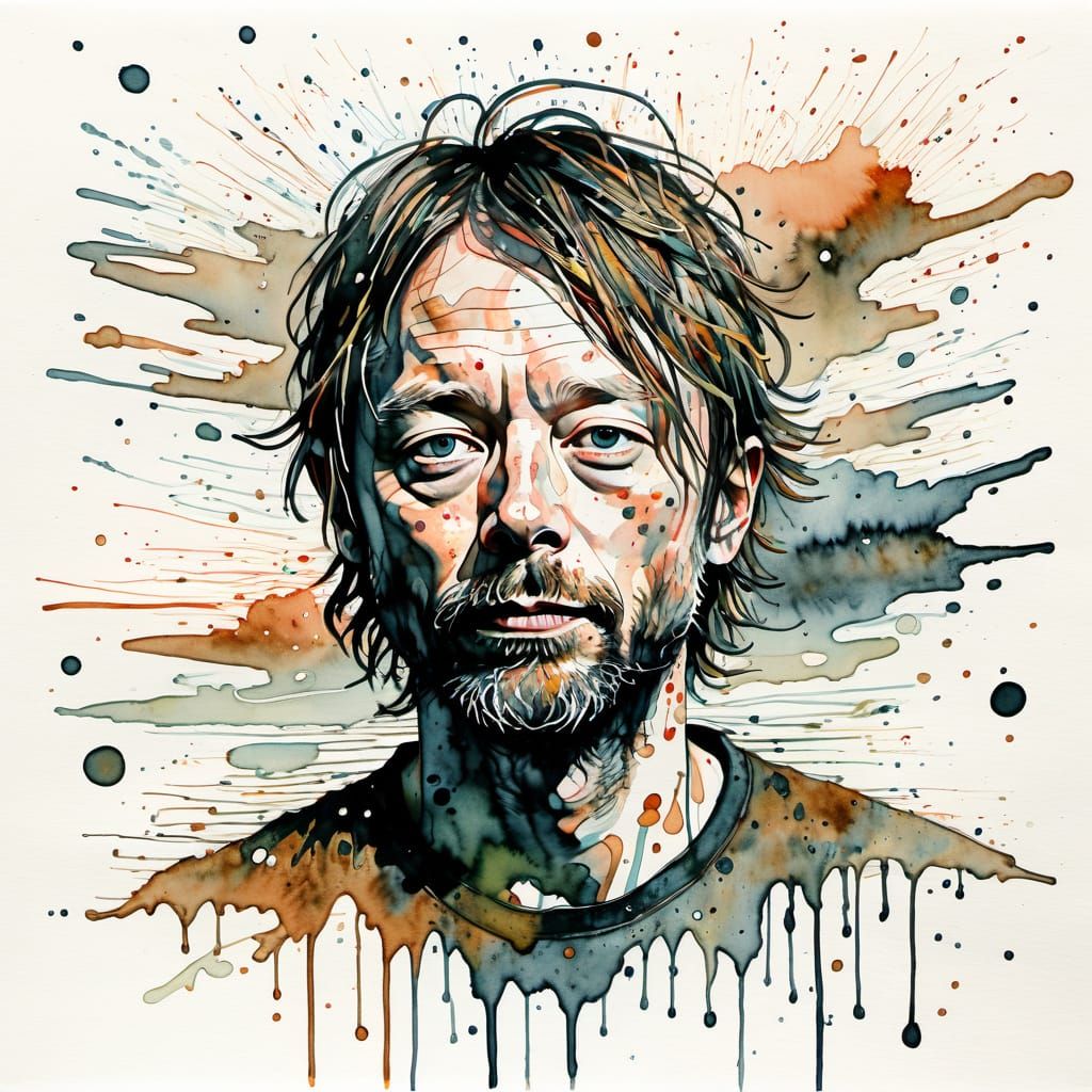 Thom Yorke Portrait in Ink and Watercolour