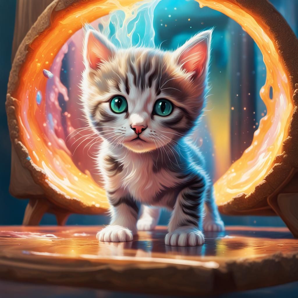 Kitten Discovering Interdimensional Portal: Hyperrealistic D...