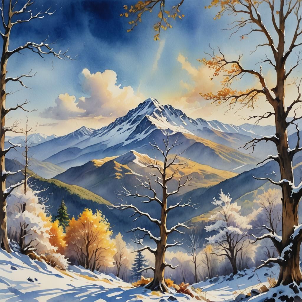 Fantasy Landscape of Ben Lomond in Watercolor Style