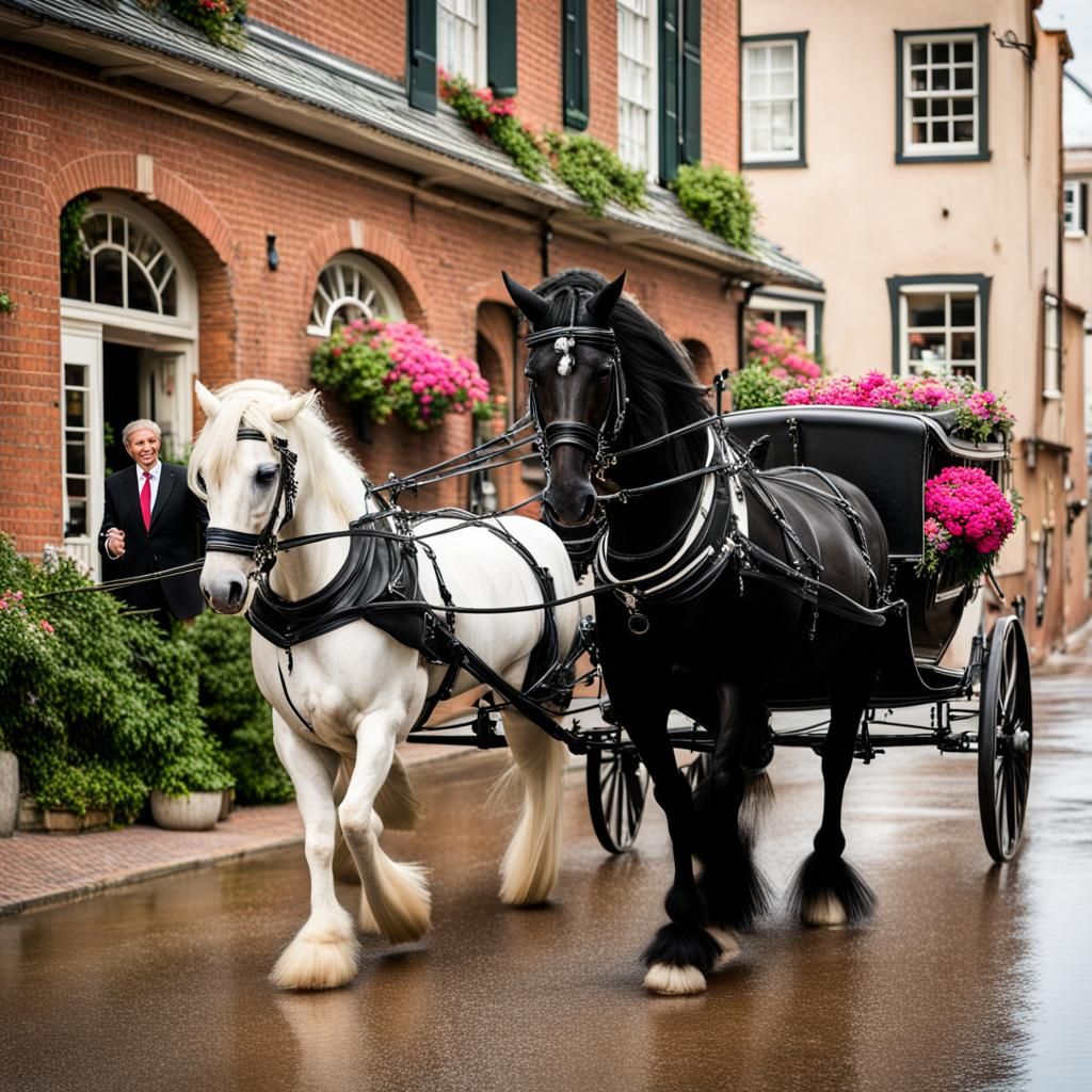 Friesian Horse Pulling Carriage