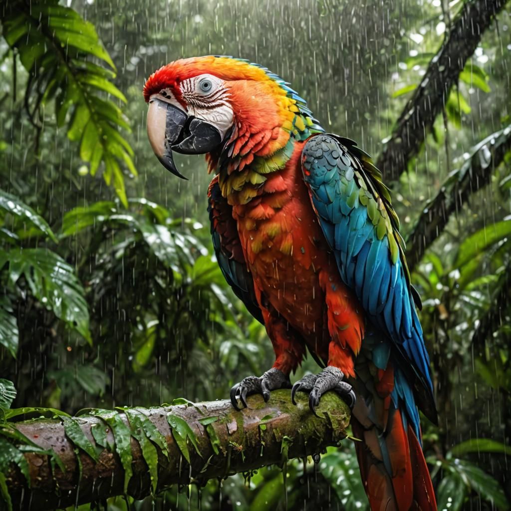 Colorful Macaw in Rainforest: Realistic Photography