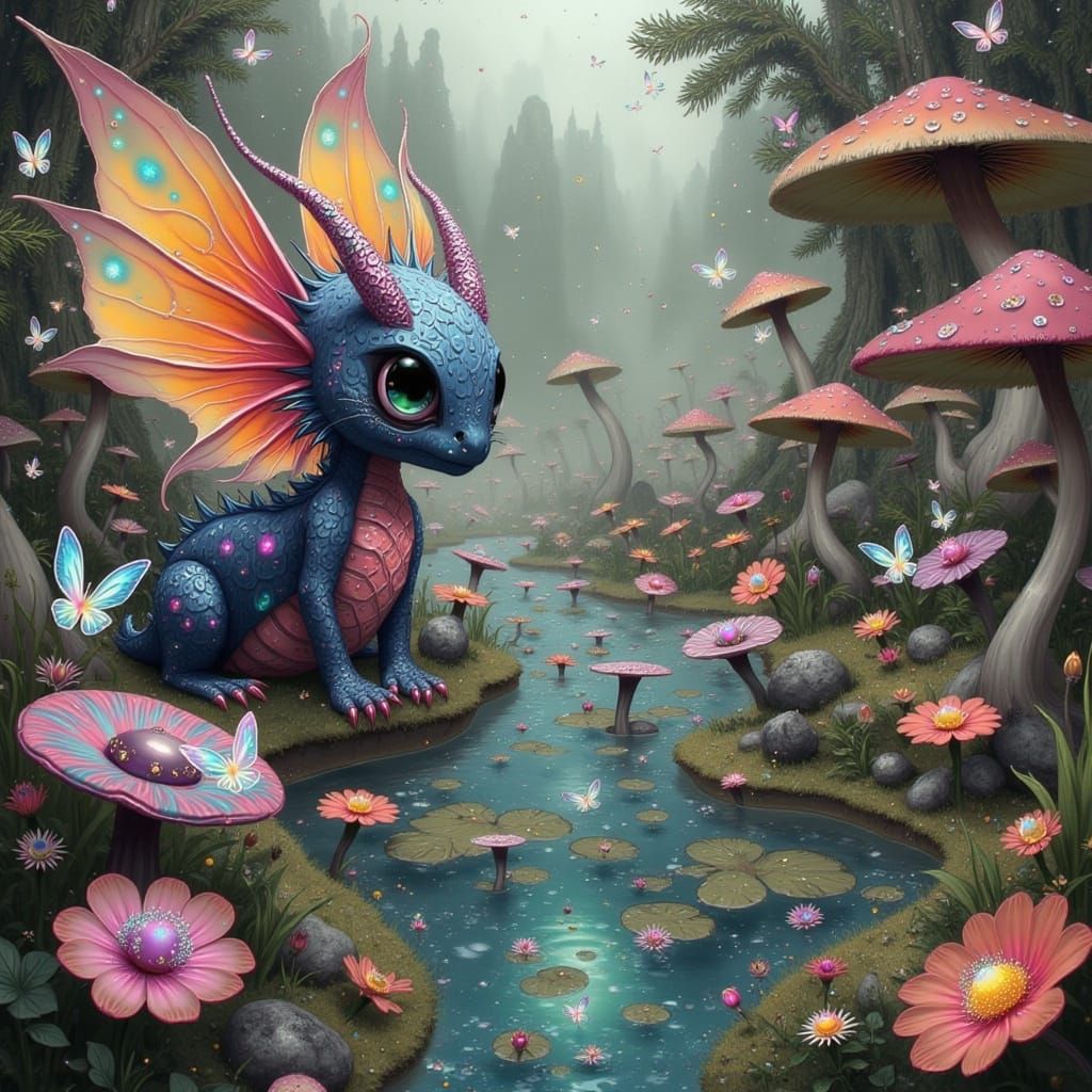 Whimsical World of Iridescent Dragons and Fantastical Creatu...