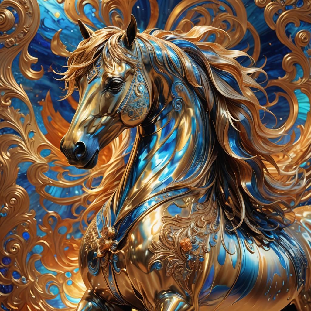 Golden Horse 3D Digital Art