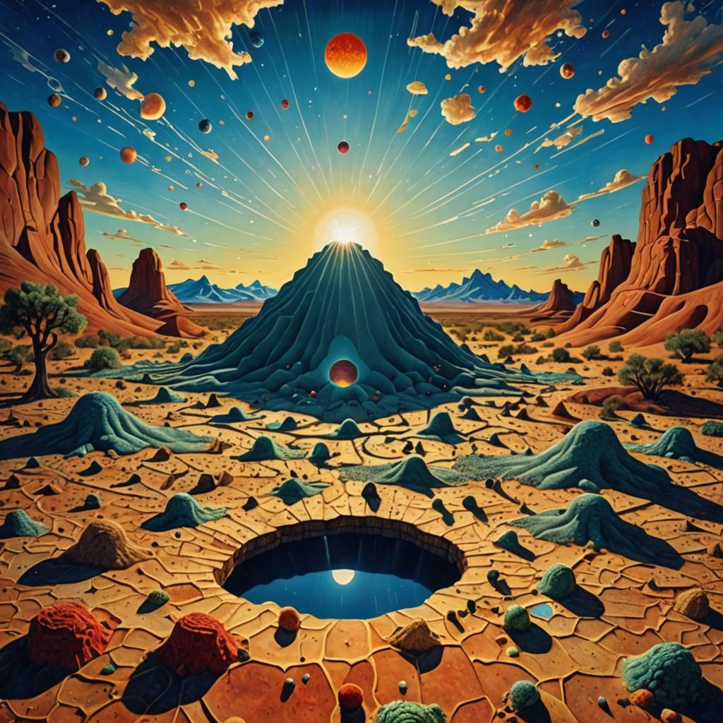Psychedelic Tessellated Sky in a Surreal Landscape