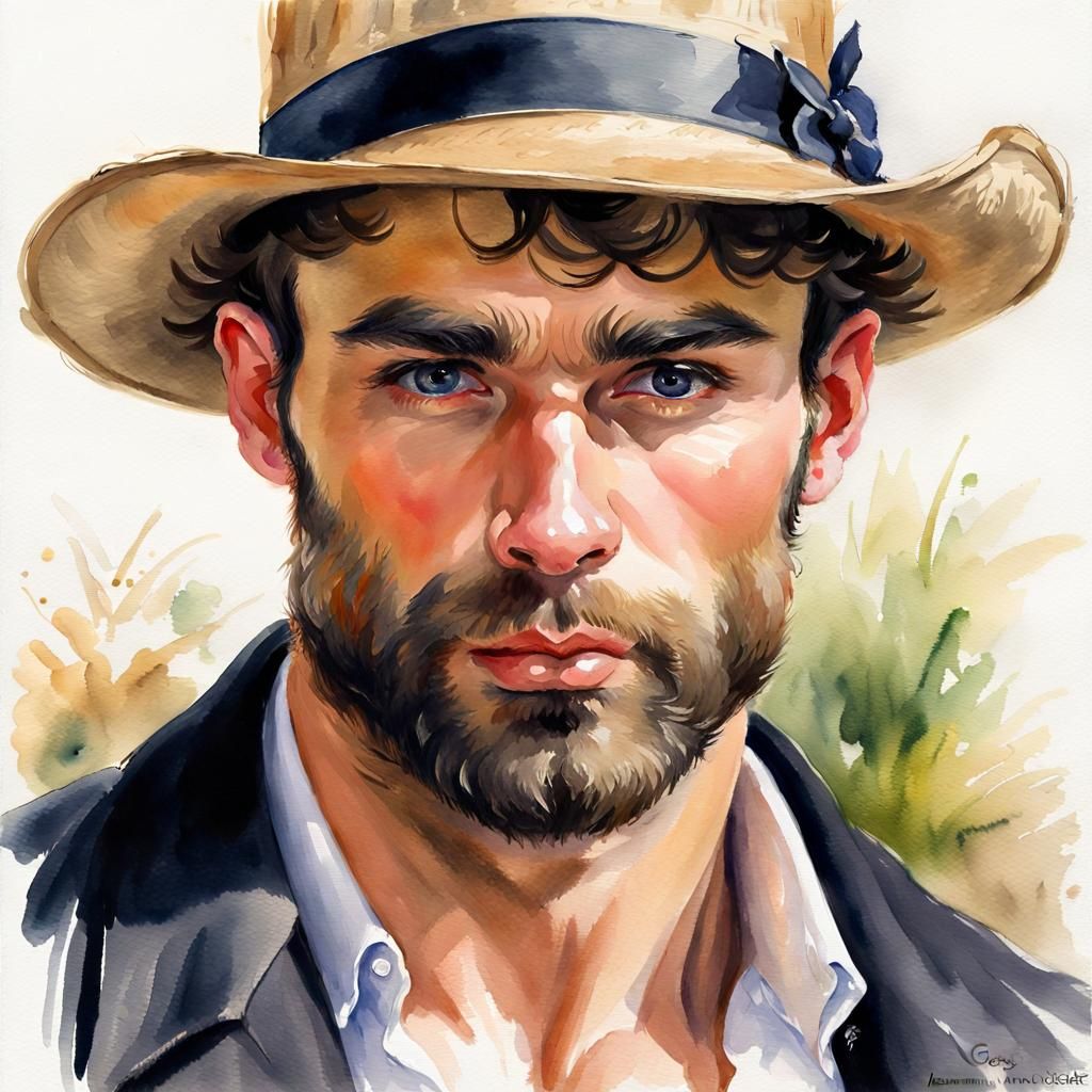 Portrait painting of handsome man