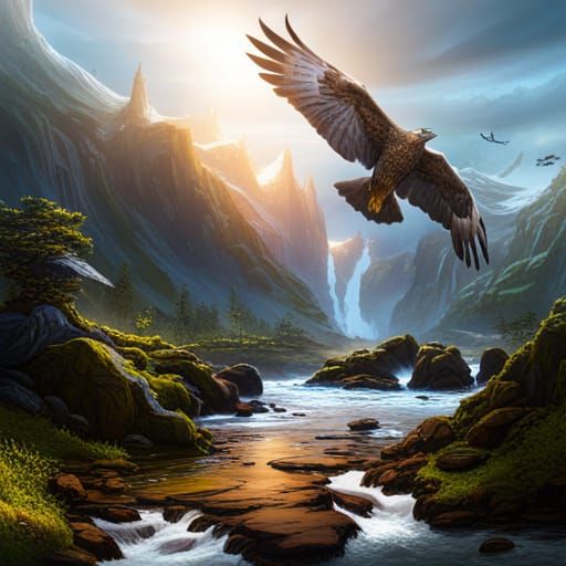 Detailed Hawk Matte Painting in Fantasy Style