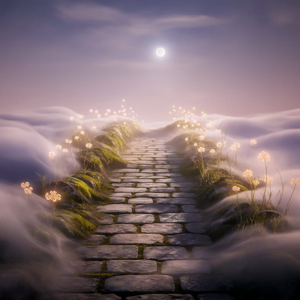 Ethereal Fantasy Realm with Glowing Flowers and Lavender Sky