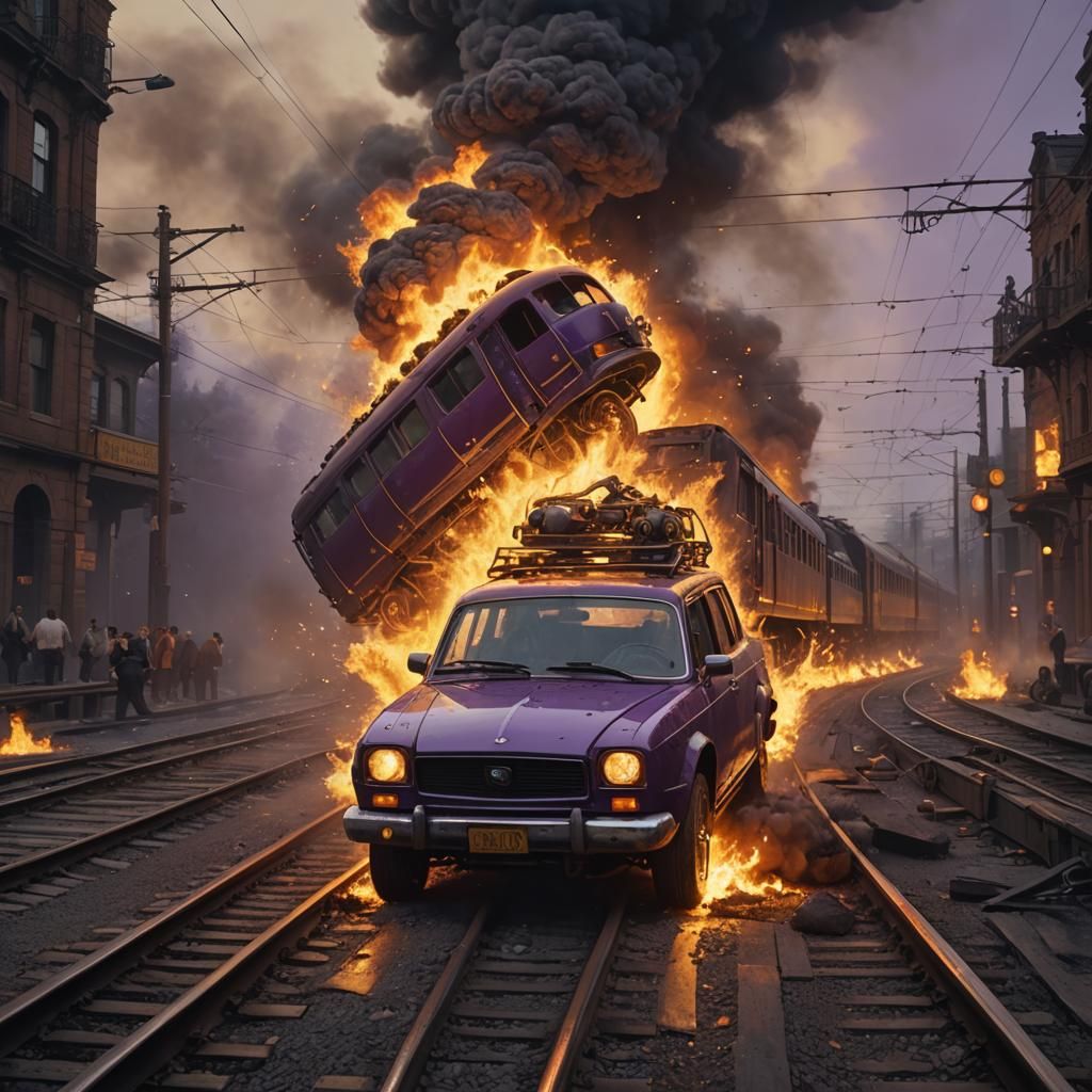 Train Collision Creates Fiery Wreckage