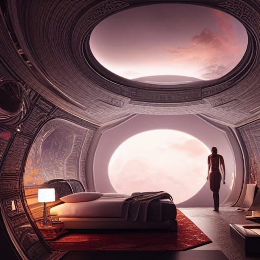 Bedroom in a luxus spaceship
