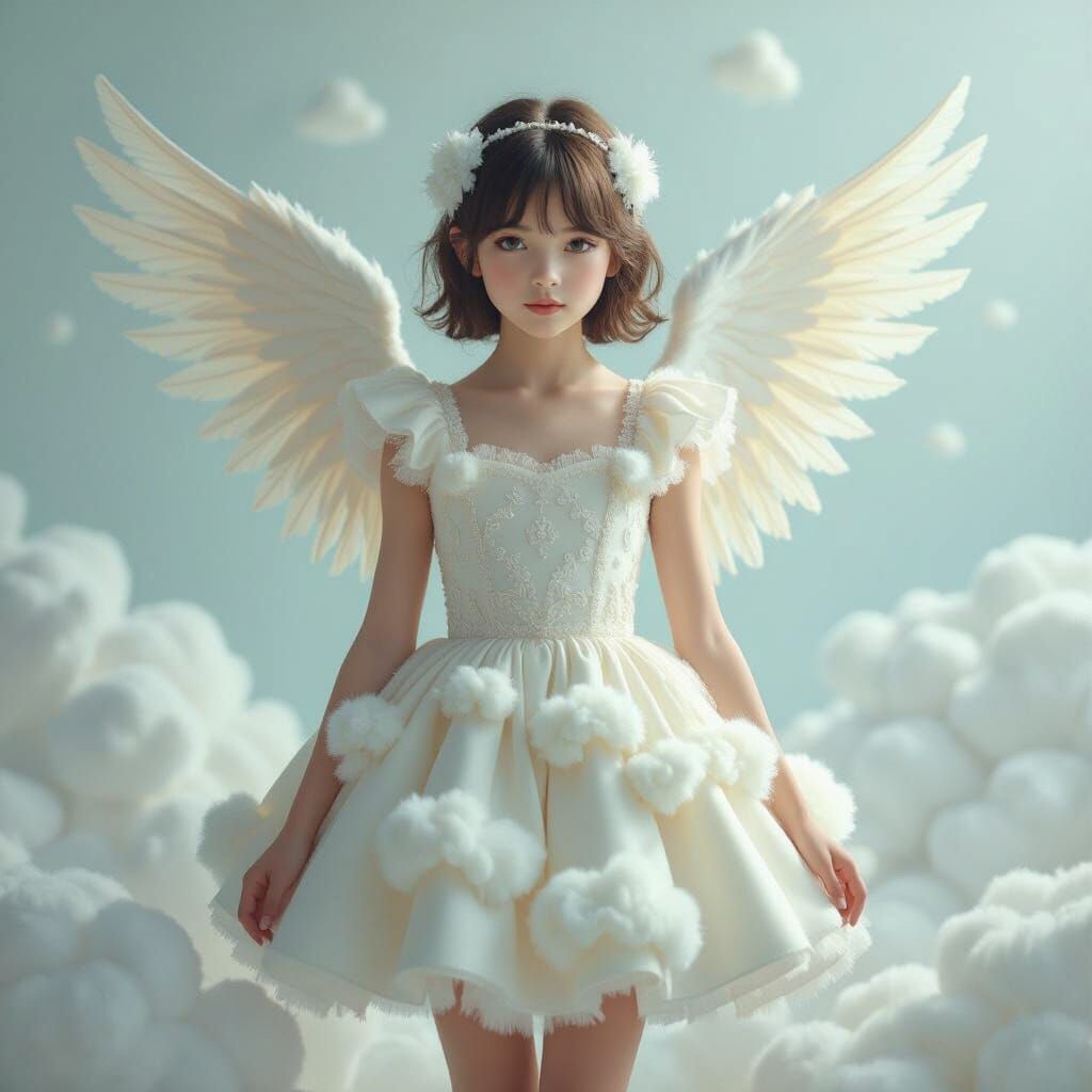 Ethereal Angel in Cloud Dress: Dreamy Digital Art