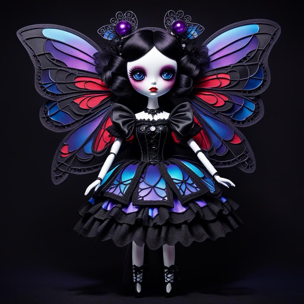 Cubist Goth Doll with Geometry Fairy Wings