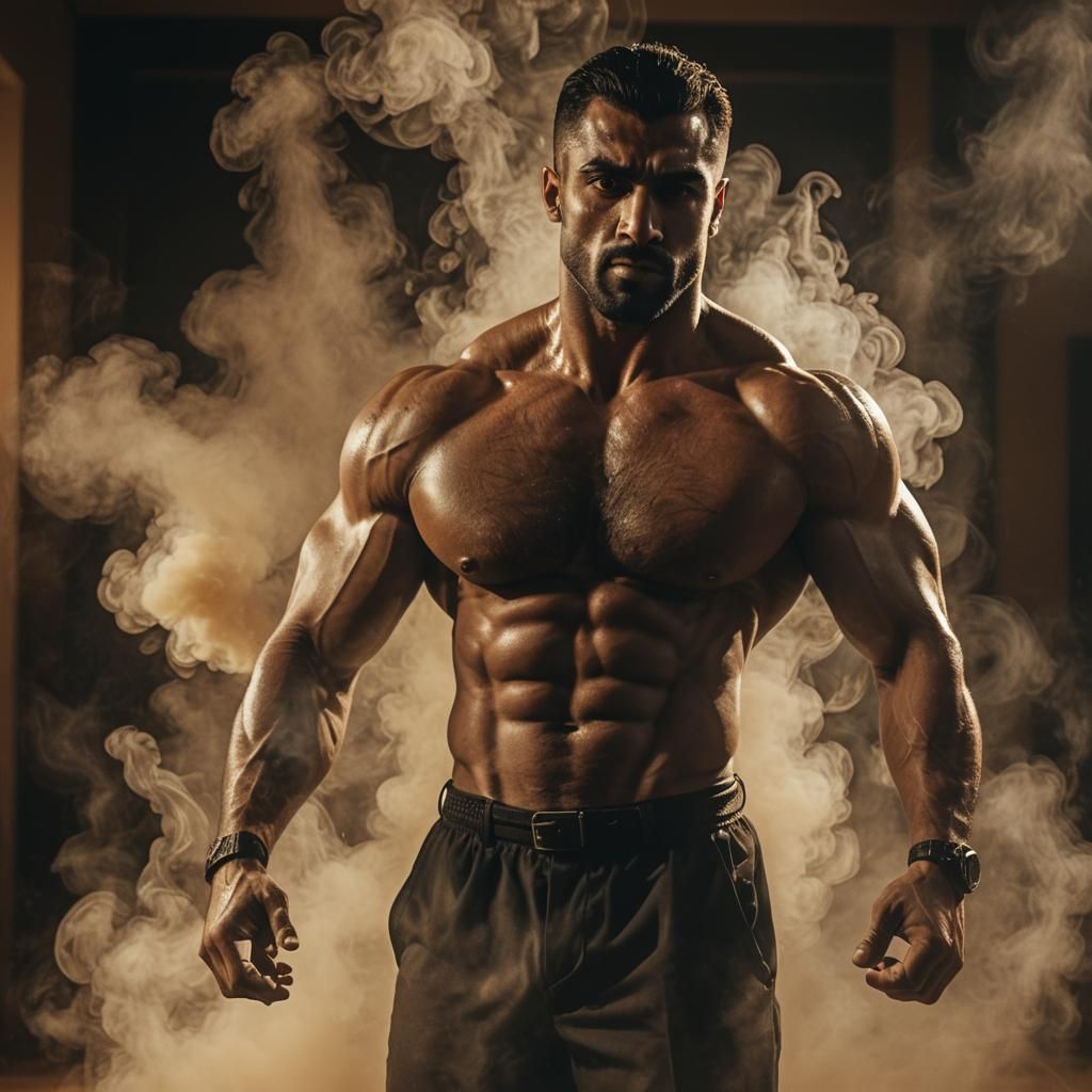 Cinematic Arab Bodybuilder in Film Noir Style