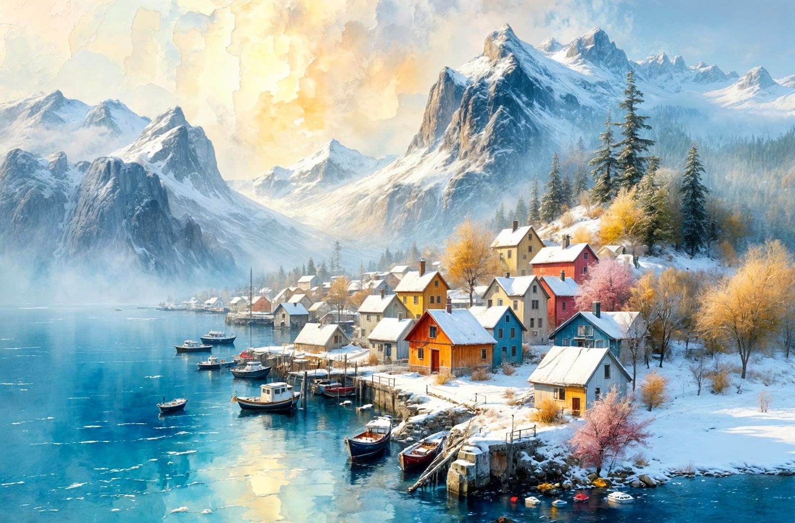 Majestic Norwegian Coastal Hamlet in Misty Light