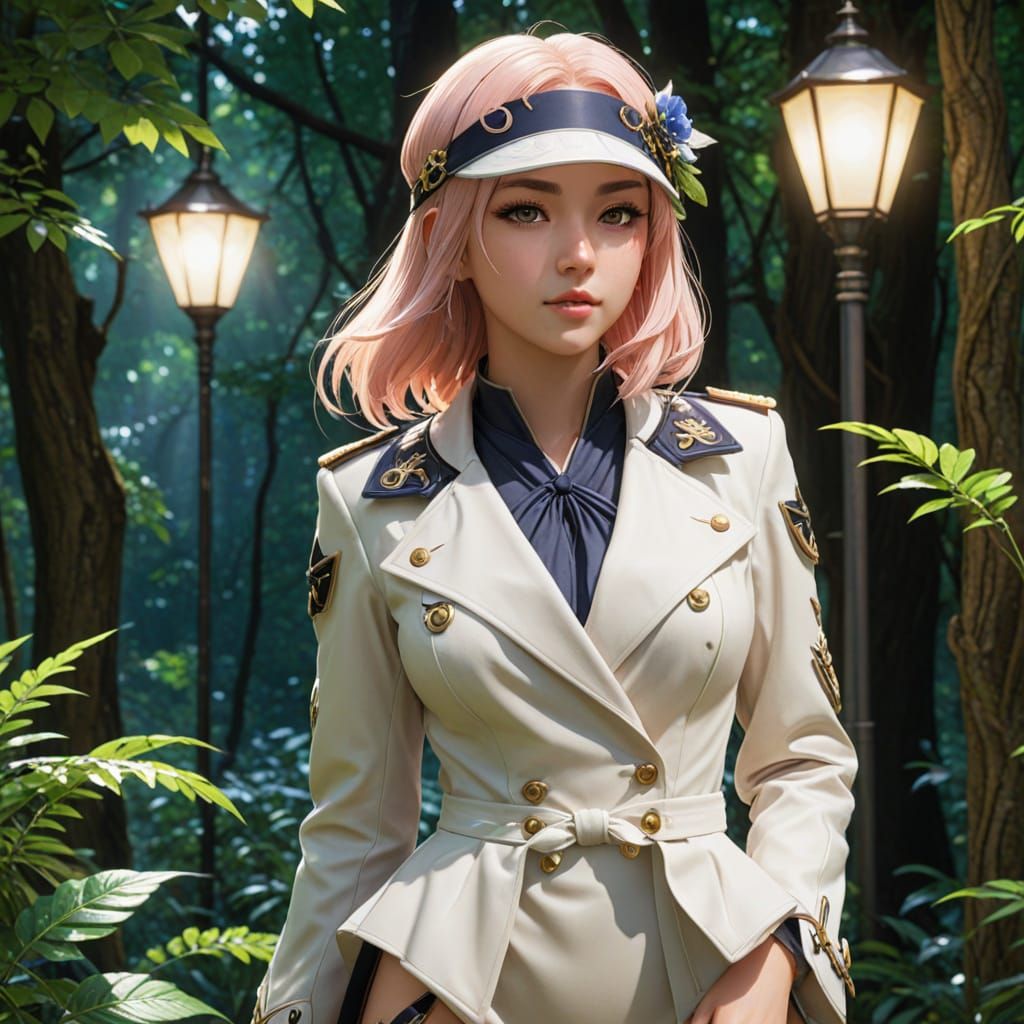 Anime Heroine in Lush Forest, Detailed 3D Art