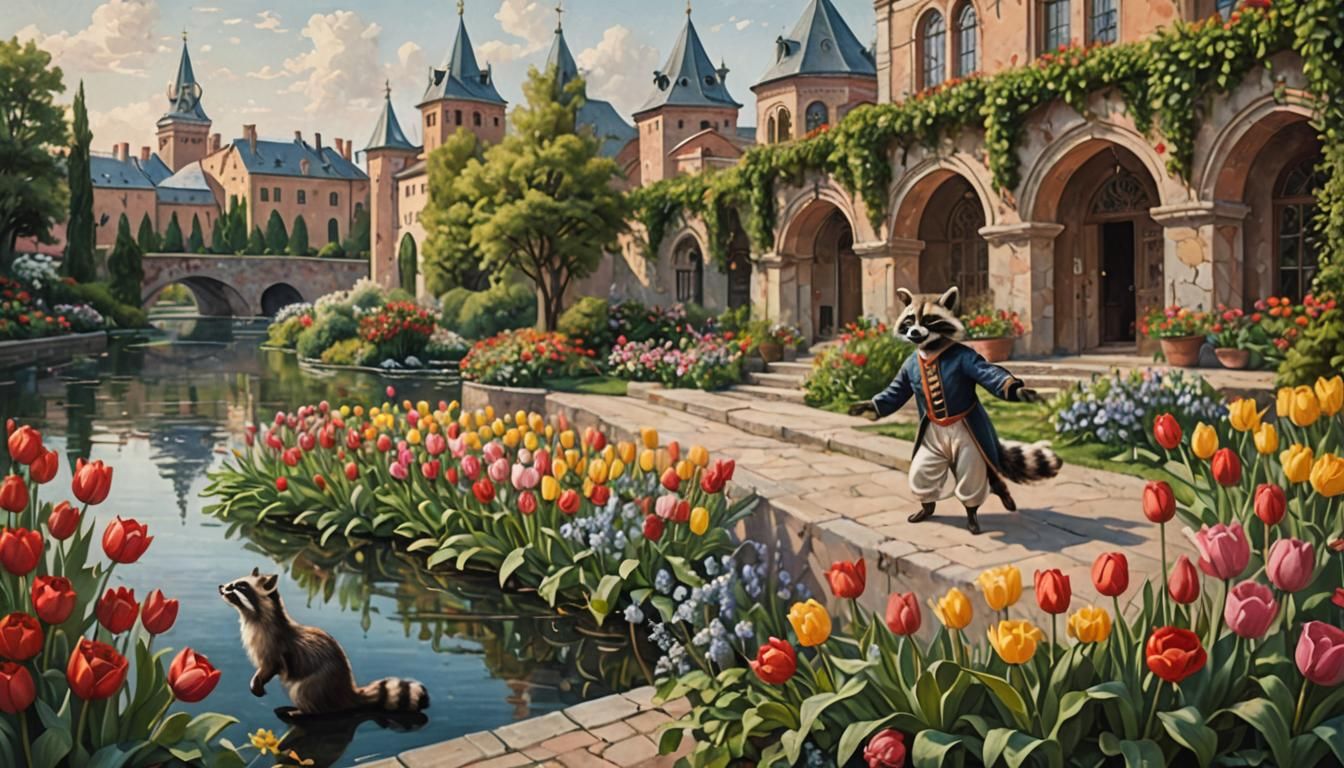 Ballet Dancer Performs Lakeside with Raccoons