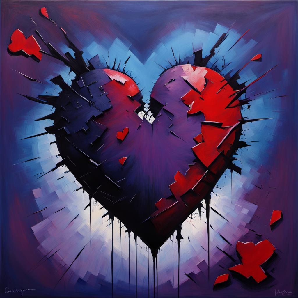 Broken Heart Silhouette Crumbling into Pieces