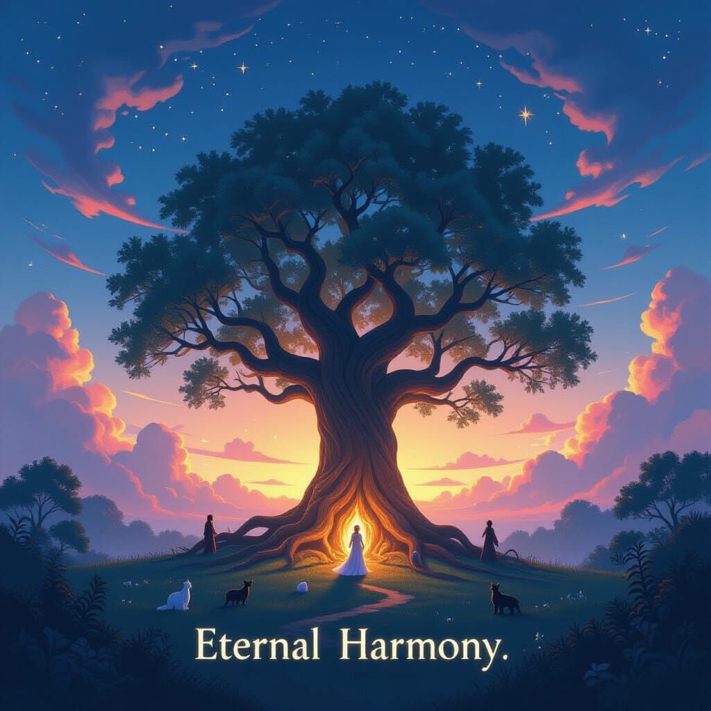 Eternal Harmony Landscape with Luminous Tree