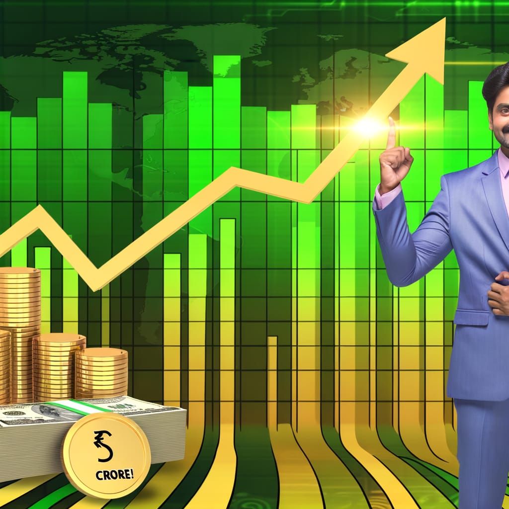 Indian Man Points to Stock Growth in Digital Art