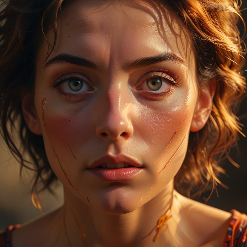 Surrealist Portrait of Determination in Vibrant Colors