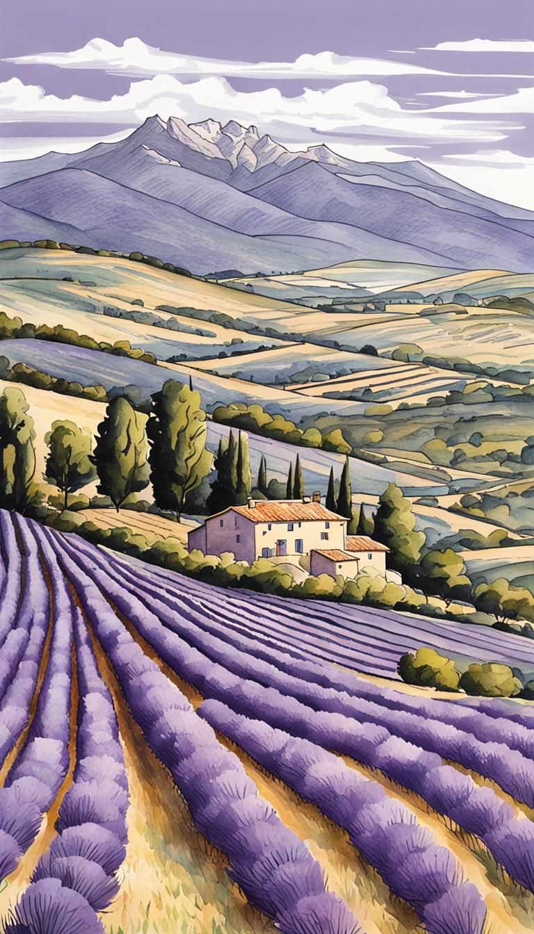 Ink Drawing of Farmhouse in Provence