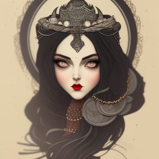 Detailed Portrait of a Woman in Dark Illustrative Style