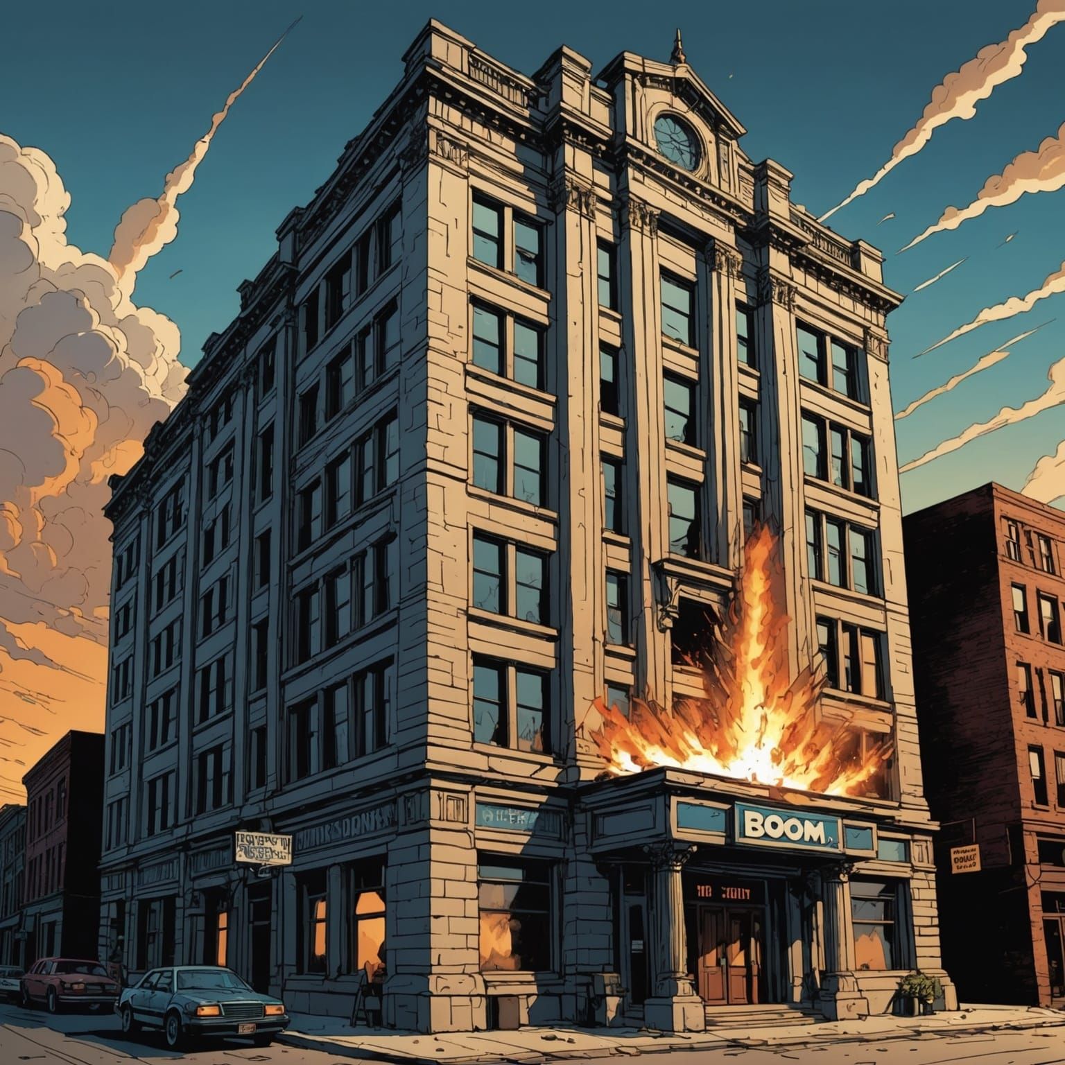 Comic Book Building Explosion in Art Style
