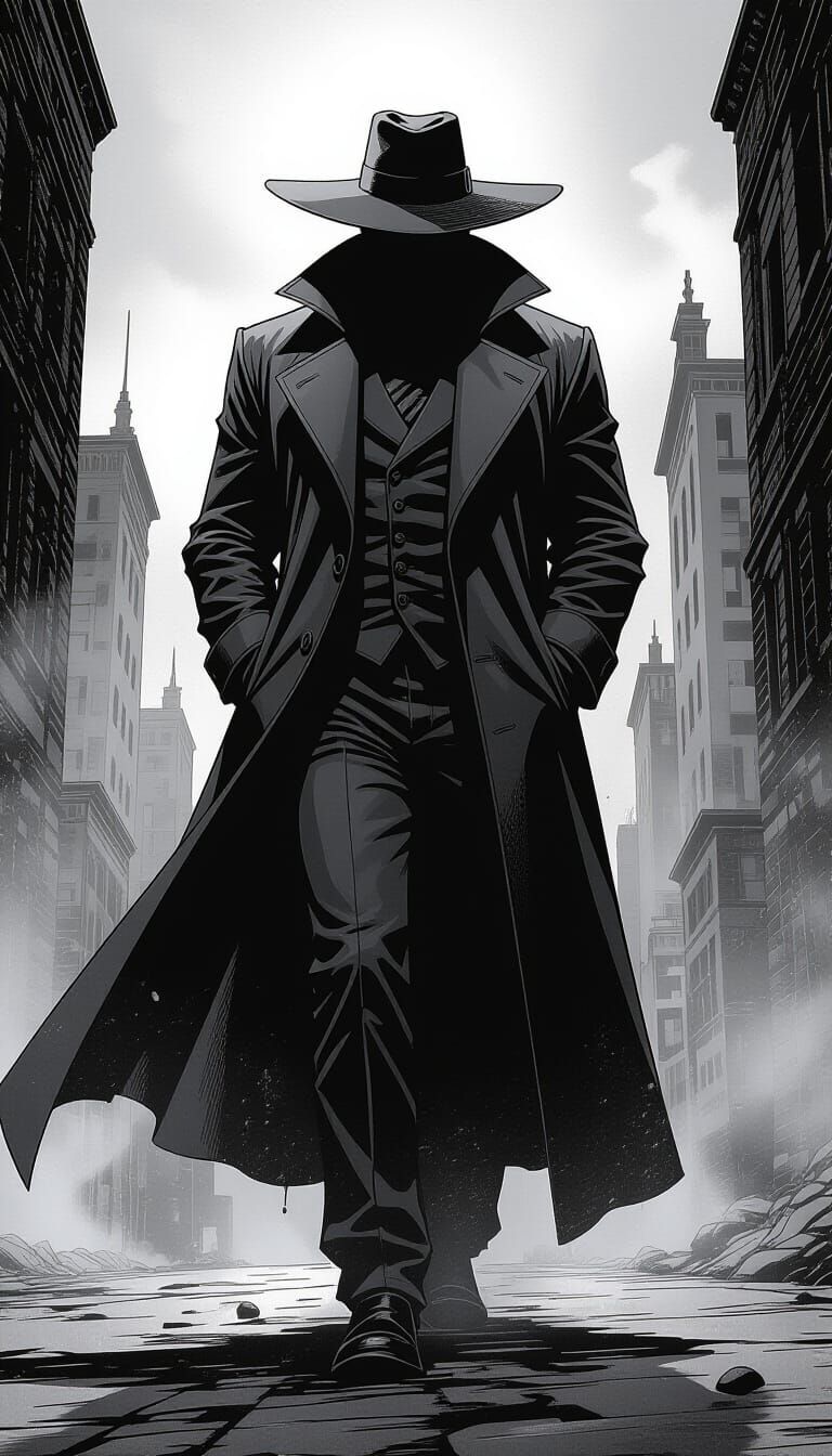 Ominous Figure in Evilville, Comic Book Style