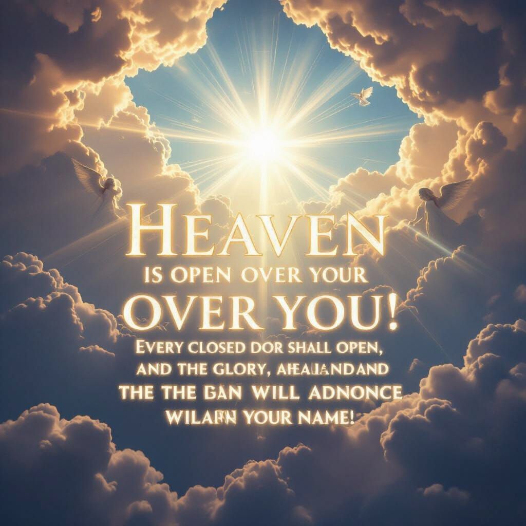 Divine Glory: Heavenly Light Rays Through Glowing Clouds