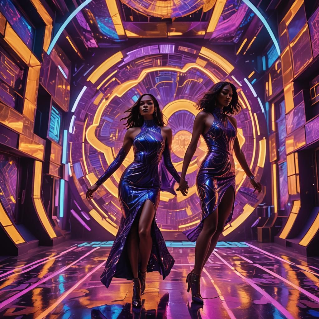 Neon Disco Dancer in Futuristic Cyberpunk Style