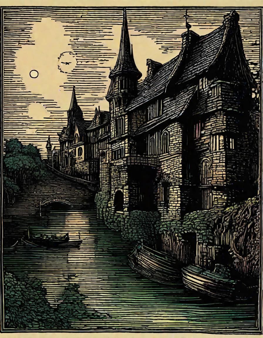 Epic Medieval Scene in Darkened Woodcut Style