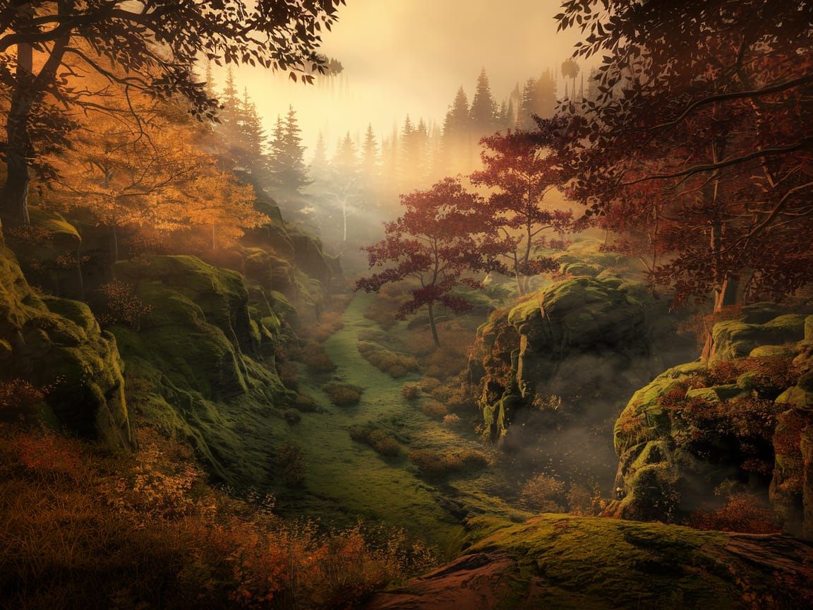 Enchanted Autumn Valley at Magic Hour