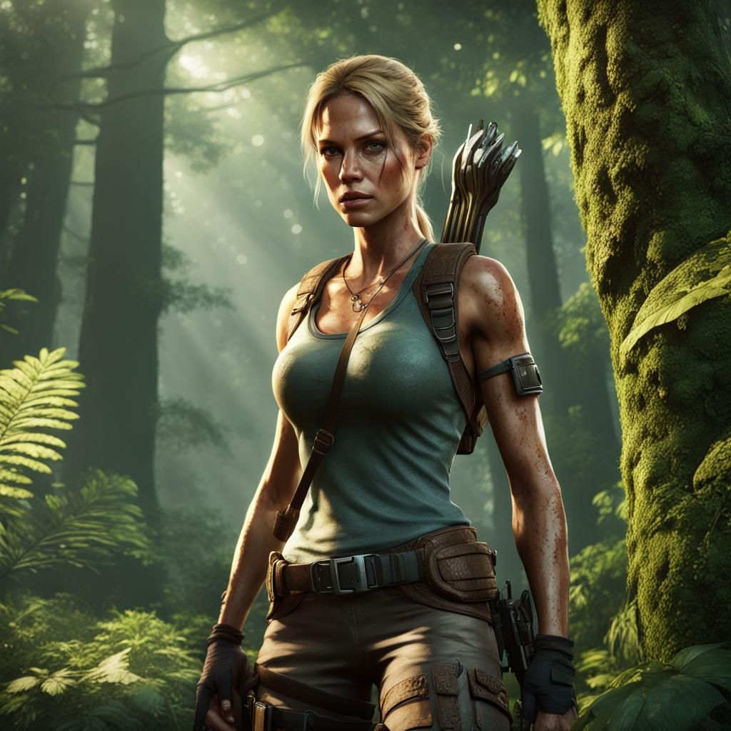 Lara Croft in a Detailed Forest Painting