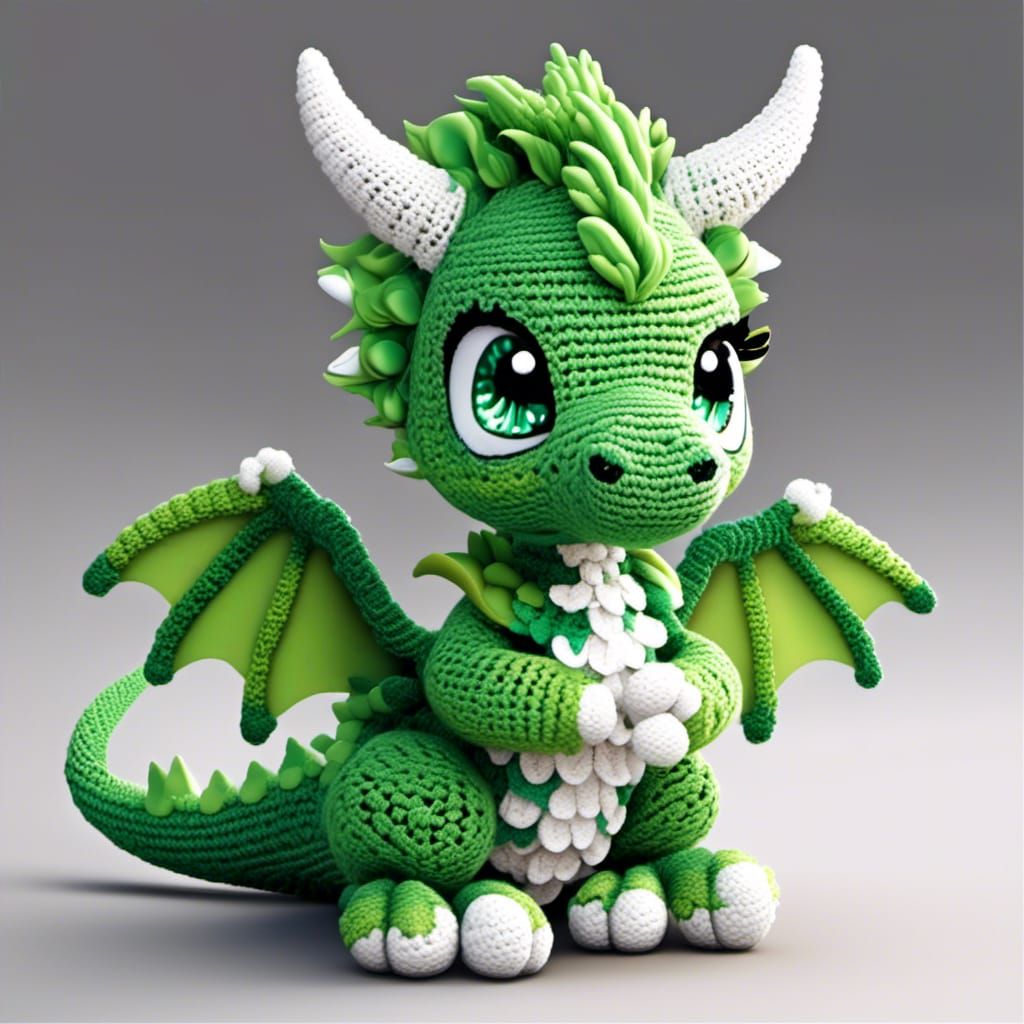 Cute Crochet Dragon in Anime Art Style