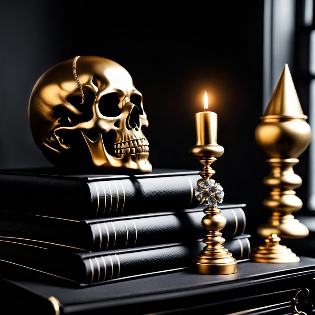 Gothic Black and Gold Skull with Diamonds