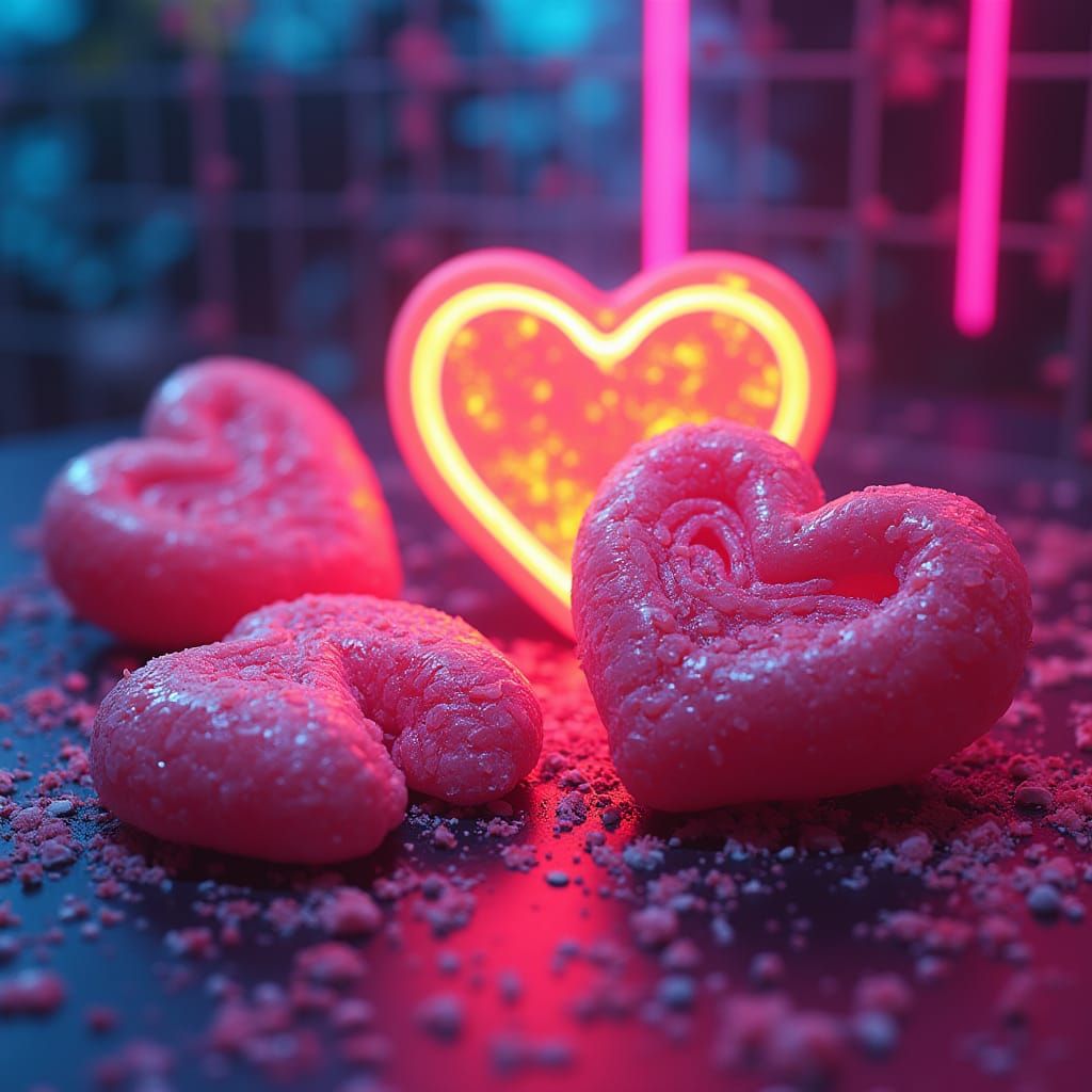 Neon Gridscape of Glowing Sweets in Cyberpunk Style
