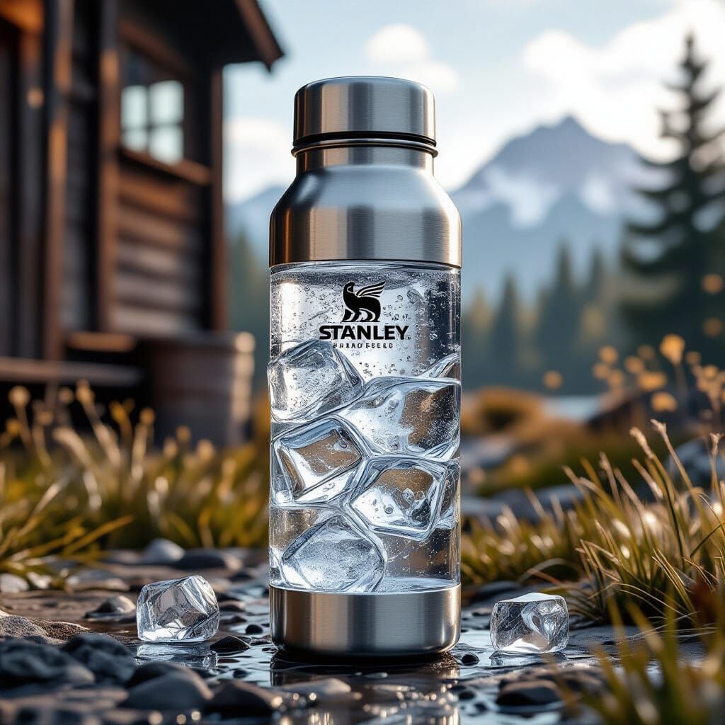 Metallic Stanley Bottle in Rustic Setting