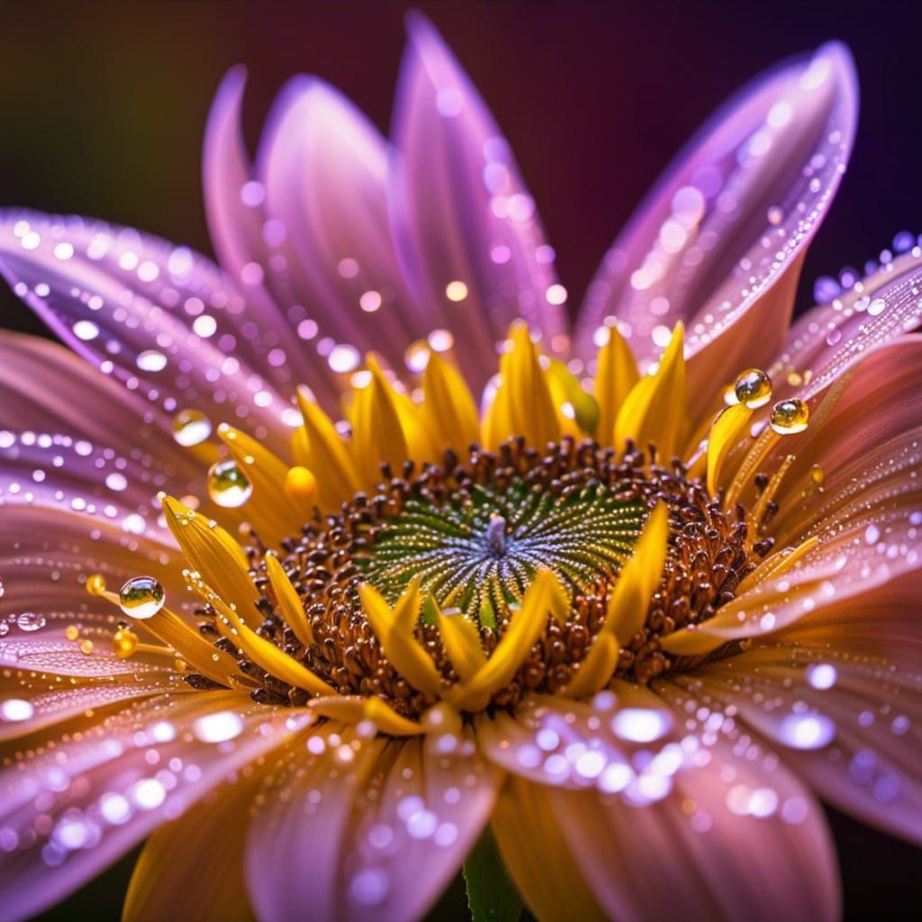Baroque Sunflower with Dew Drops